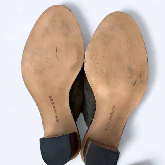 Rebecca Minkoff Green Suede Block Heel Studded Mule Shoe Women's size 6.5 M Fall - Picture 6 of 12